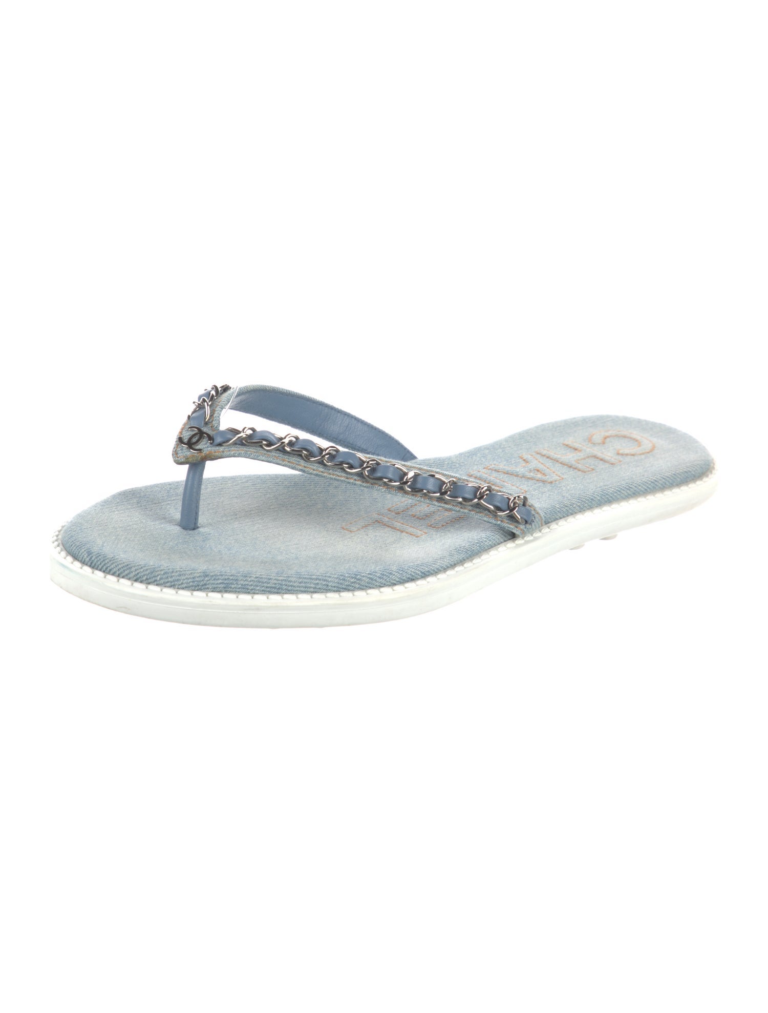 Chanel Interlocking CC Logo Denim Flip Flops